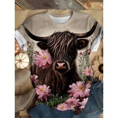 Vintage Bloom Women Retro Floral Cow Print Top